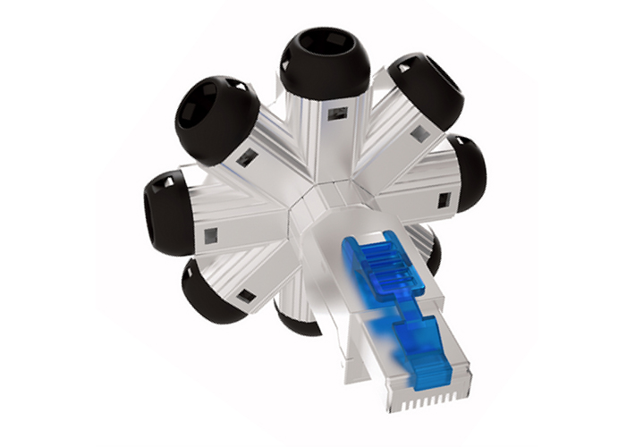 Foto Conector macho RJ45 FTP giratorio con rendimiento CAT6A